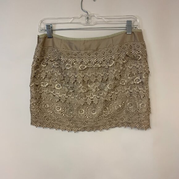 Sans Souci Skirt Tan Mini Lace Floral Dainty Feminine Coquette Womens SZ L - Picture 2 of 7